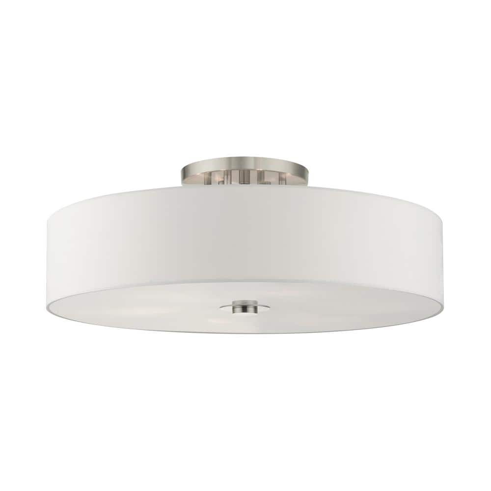Brushed Nickel 30" Drum Shade Semi Flush Mount Light