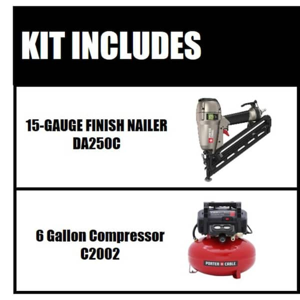 6 Gal. 150 PSI Portable Electric Air Compressor and 15-Gauge Pneumatic 2-1/2 in. Angled Finish Nailer