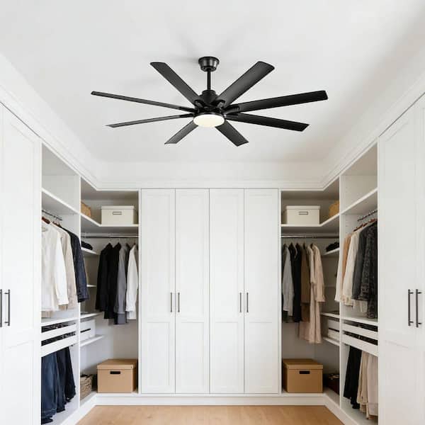 52 in. Integrated LED Indoor Downrod Mount Black Ceiling Fan with Light Kit and Remote/APP Controls