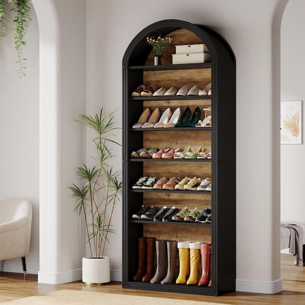 78.7 in. H x 31.5 in. W Black Wood Shoe Storage Cabinet with 8 Tier Shelves