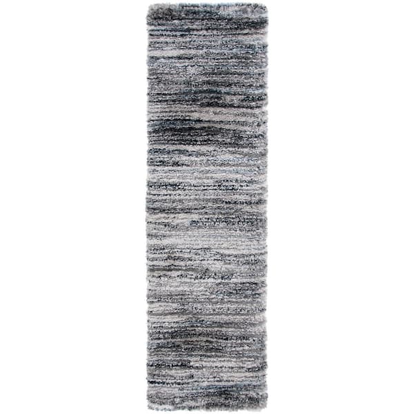 Cloud Shag 2 ft. x 8 ft. Gray/Blue Striped Distressed Runner Rug