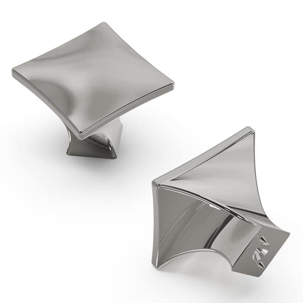 HICKORY HARDWARE Twist 1-1/4 in. Square Polished Nickel Cabinet Knob (10-Pack)