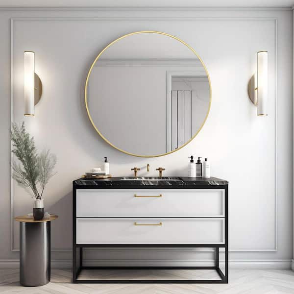 42 in. W x 42 in. H Round Shaped Aluminum Framed Bathroom Mirror Wall Mirror in Gold