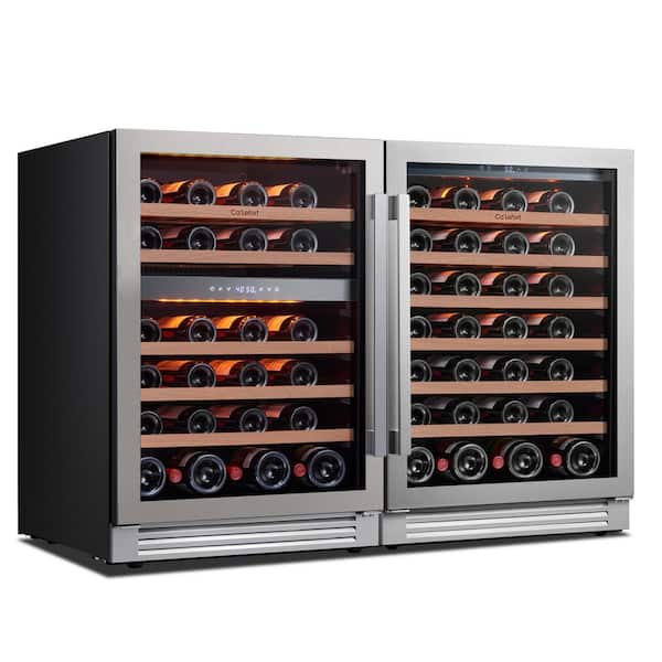 Ca'Lefort 48 in. Triple Zone Cellar Cooling Unit 100-Bottles Built- in Wine Cooler Side-by-Side Refrigerator Frost Free in Black