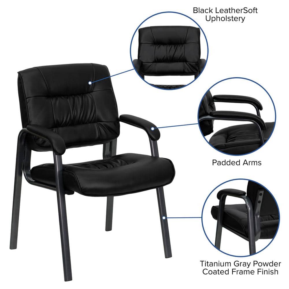 Black Leather Executive Side Chair with Titanium Frame