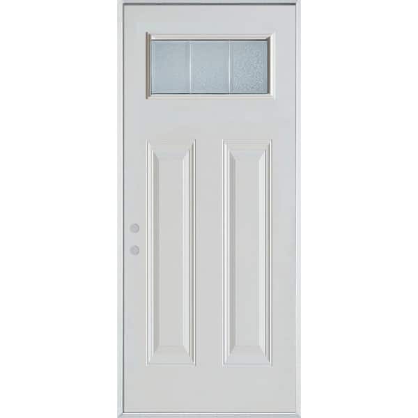 Stanley Doors 32 in. x 80 in. Geometric Clear and Brass Rectangular Lite Painted White Right-Hand Inswing Steel Prehung Front Door