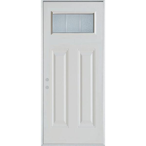 Stanley Doors 32 in. x 80 in. Geometric Glue Chip/Brass Rectangular Lite Painted White Right-Hand Inswing Steel Prehung Front Door