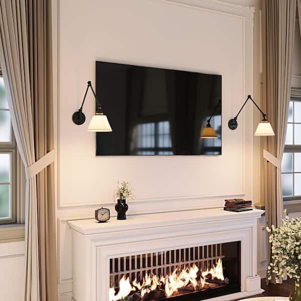 Black Swing Arm Wall Sconce Modern Hardwired/Plug-In Wall Lamp (2-Pack) Industrial Wall Light for Bedroom