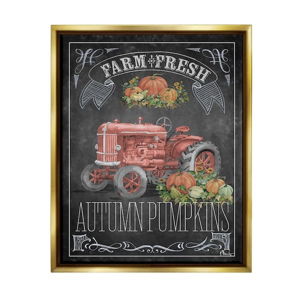 Stupell Industries Autumn Tractor Chalkboard by Paul Brent 1 Piece Floater Frame Graphic Print Travel Poster Art Print 21 in. x 17 in.