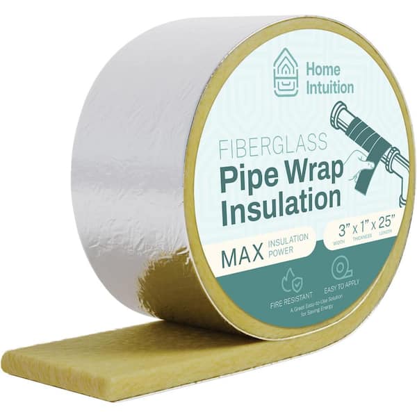 Home Intuition 25 Foot Foiled Back Fiberglass Pipe Insulation Wrap, 3 Wide  x 1 Thick