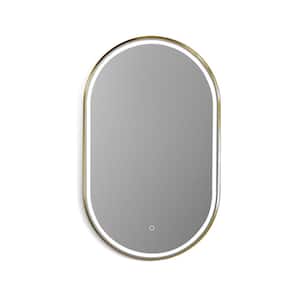 Oleggio 22 in. W x 36 in. H Small Oval Aluminum Framed LED Lighting Wall Bathroom Vanity Mirror in Brushed Gold