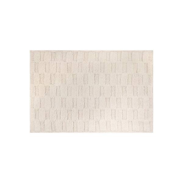 Checkerboard Block Power Loomed Soft Shag High-Low Indoor 2 ft. x 4 ft. White Area Rug
