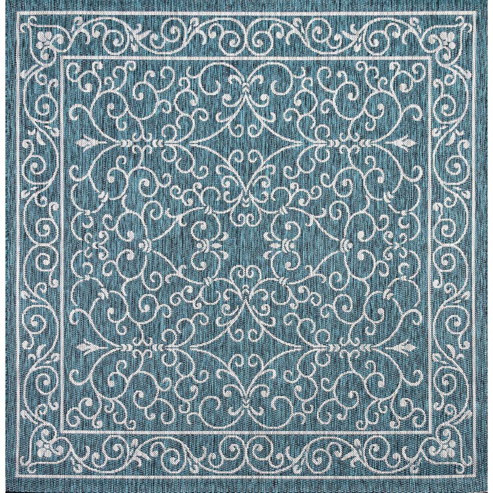 Charleston Vintage Filigree Textured Weave Teal/Gray 5 ft. Square Indoor/Outdoor Area Rug price history on PriceWatchPro