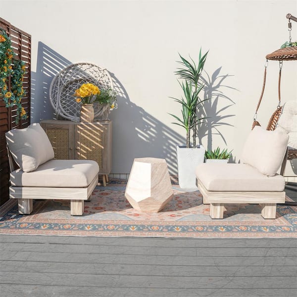 DIRECT WICKER Origin 3-Piece Aluminum Patio Conversation Set with Beige Cushions, Irregular Shape Magnesium Oxide Side Table