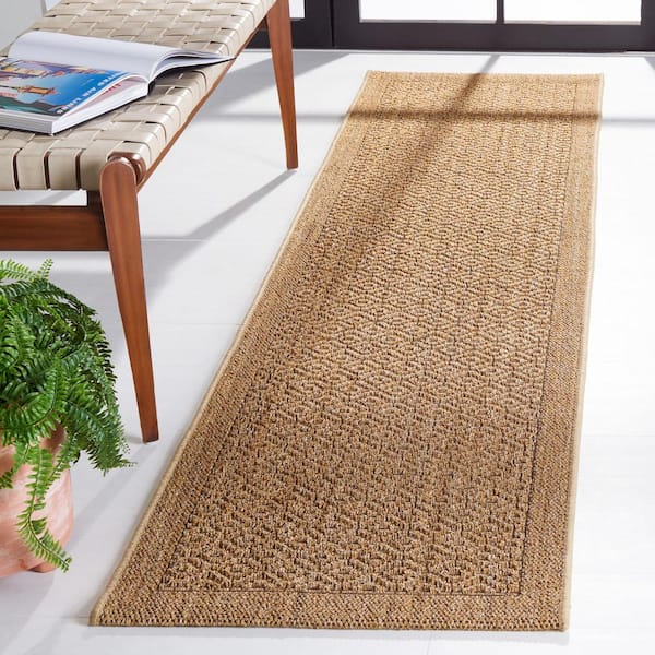 Palm Beach 2 ft. x 12 ft. Natural Speckled Border Runner Rug