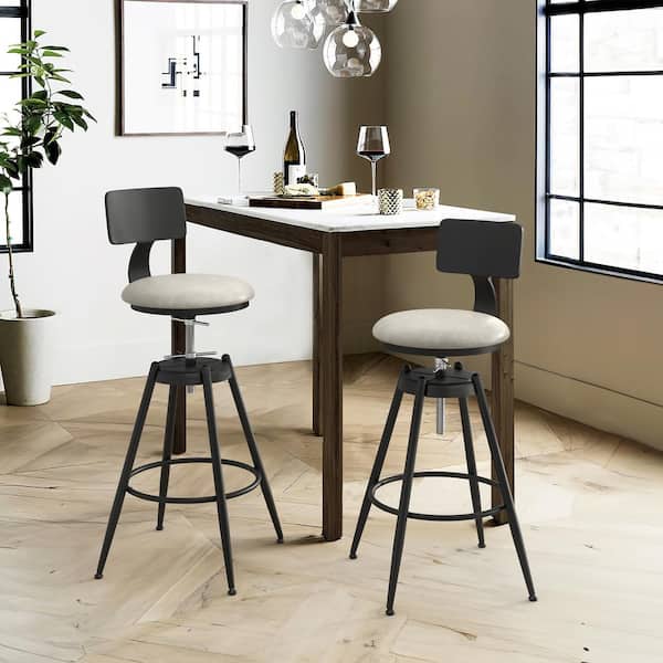 LUE BONA 26 in. to 38 in. Leonardo Adjustable Height Light Gray Faux Leather Cushion Metal Leg 360° Swivel Bar Stool (2-Pack)