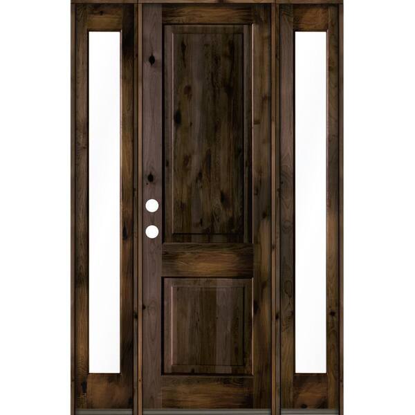 Krosswood Doors 58 in. x 96 in. Rustic Knotty Alder Right-Hand/Inswing Clear Glass Black Stain Square Top Wood Prehung Front Door