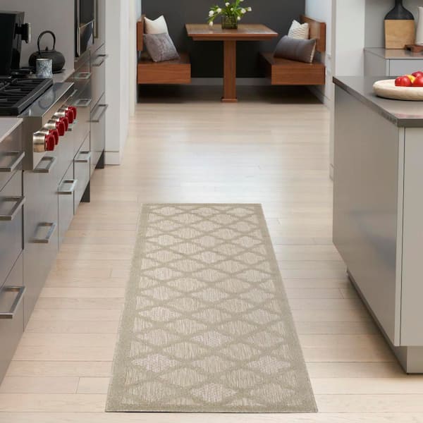 Easy Care Cream 2 ft. x 14 ft. Trellis Contemporary Runner Area Rug