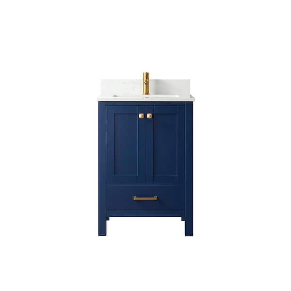 ROSWELL Shannon 24 in. W x 22 in. D 33.9 in. H Bath Vanity in Royal Blue with White Composite Stone Top