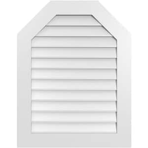 28 in. x 36 in. Octagonal Top Surface Mount PVC Gable Vent: Decorative with Standard Frame