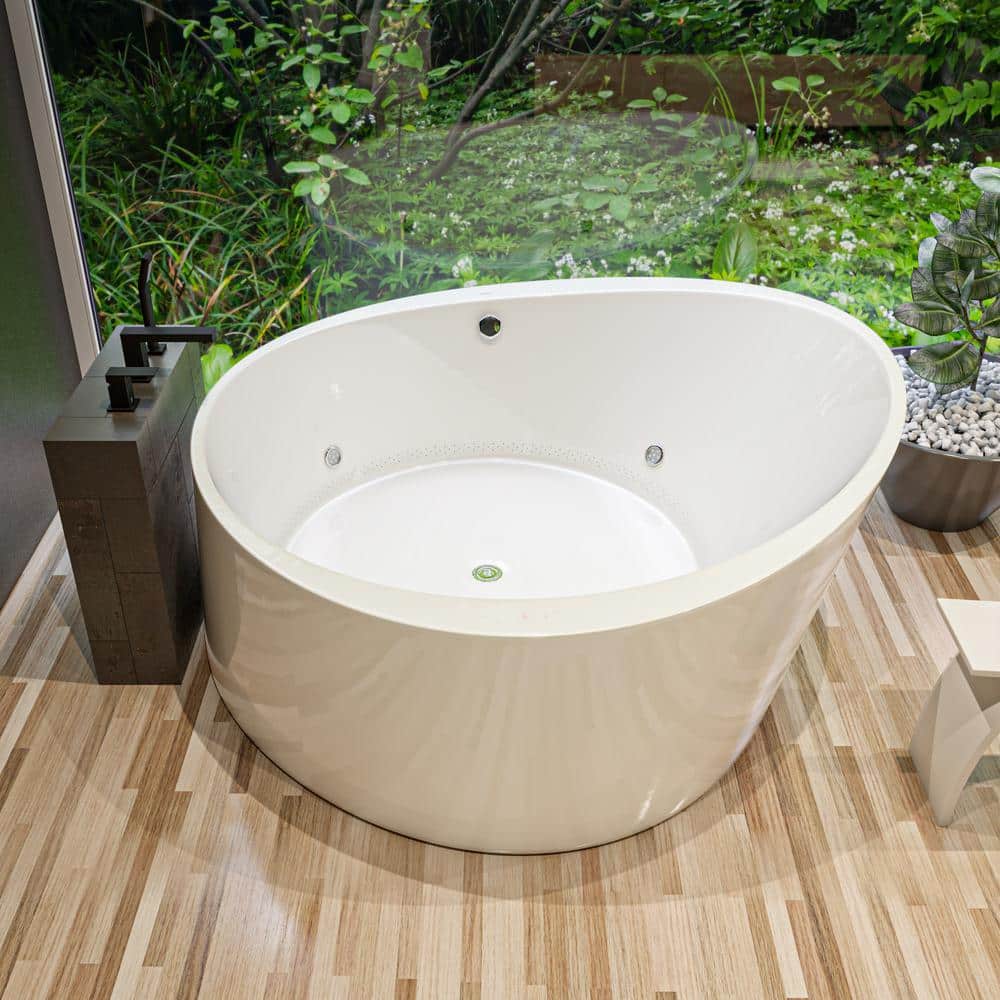 66'' Round White Acrylic Freestanding Air Bubble Bathtub