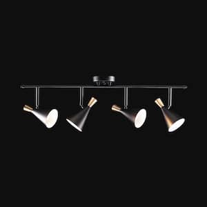 Aurora 2.9 ft. 4-Light Matte Black Fixed Track Lighting Kit with Brass Accents