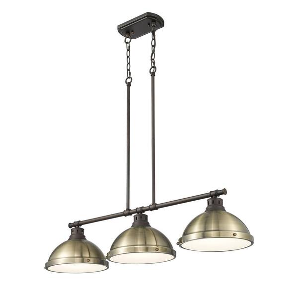 Golden Lighting - Duncan 300-Watt 3-Light Rubbed Bronze Island Pendant Light with Gold Shade and No Bulbs Included