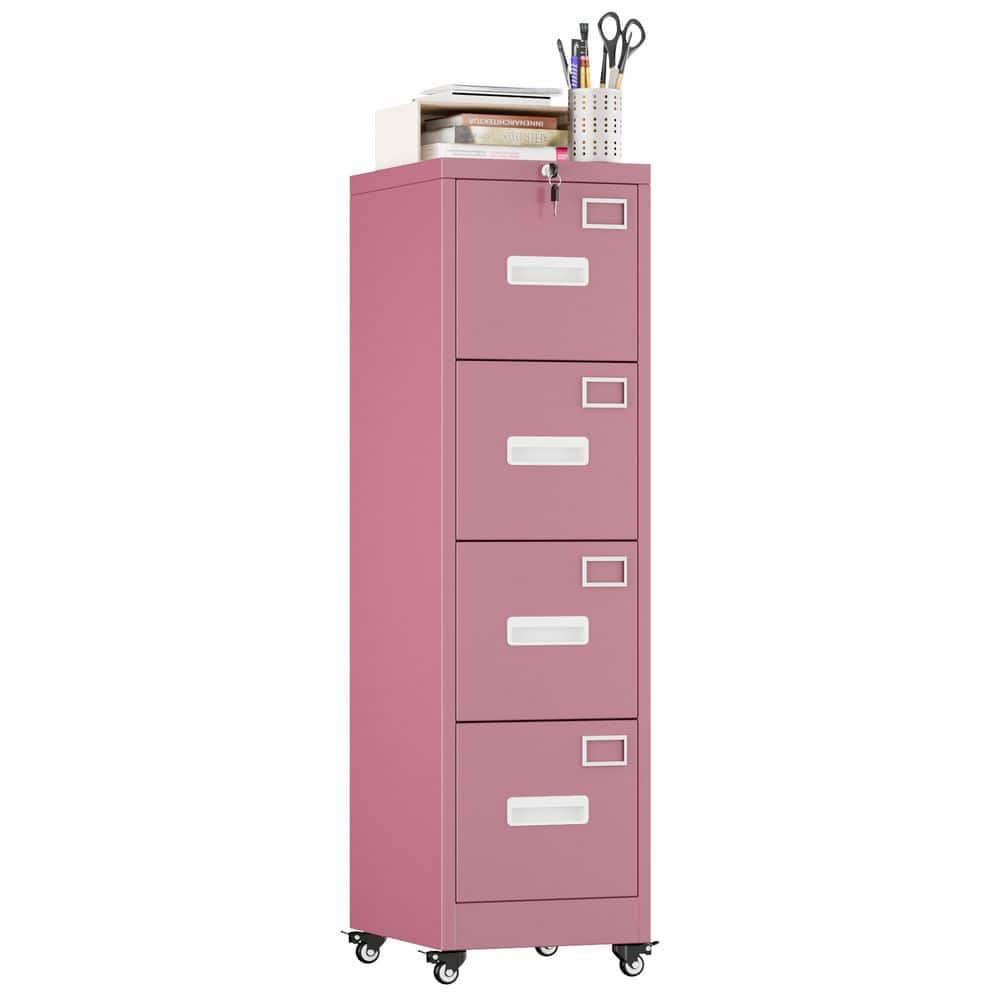 54 in. Hx 15 in. W x18 in. D Pink Metal File Cabinet w/Lockable Drawers and Smooth Sliding Rails for Office Organization