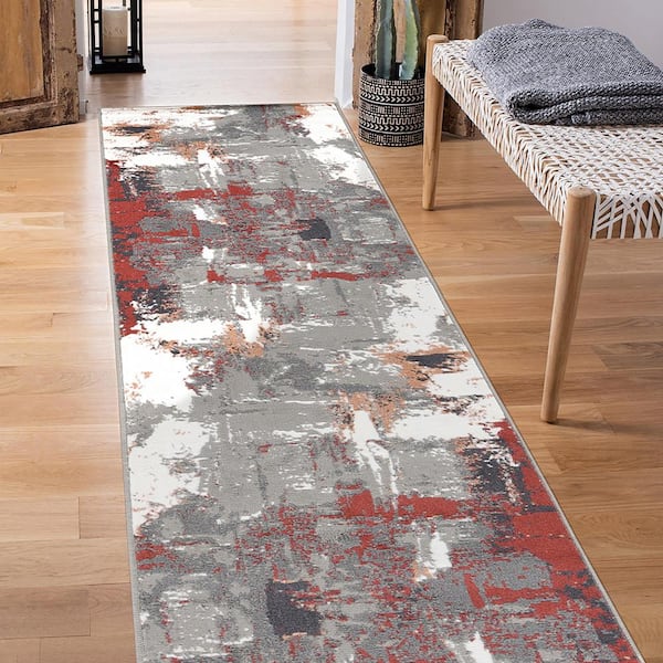 Alpine 2 ft. 7 in.  x  10 ft.  Rust Abstract Pattern Runner Rug for High Traffic Entryway Kitchen Hallway