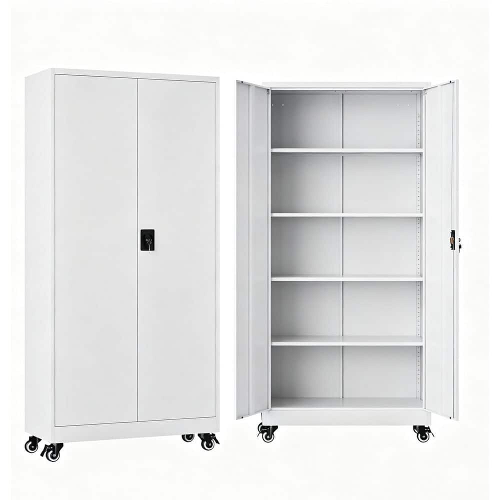 Metal 31.5 in. W x 74.41 in. H x 15.7 in. D Freestanding Cabinet 4-Tier White Garage Lockable Cabinet on Wheels price history on PriceWatchPro