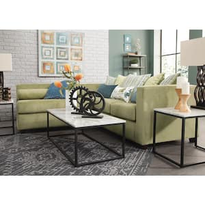 Urban Square 83 in. Square Arm 3-piece Chenille L Shaped Sectional Sofa in. Green with Seven Throw Pillows