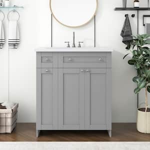 30 in. W x 18 in. D x 34.5 in. H Freestanding Bath Vanity in Gray with White Resin Sink