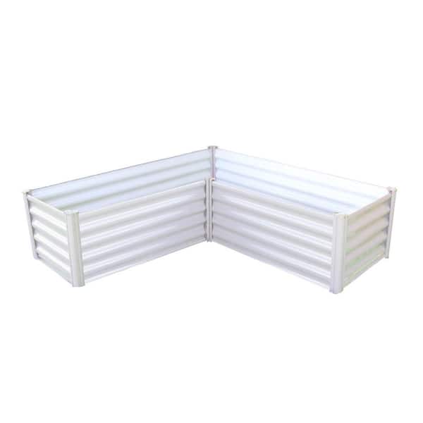 ABSCO 48 in. W x 48 in. D x 12 in. H Surfmist White Galvanized Steel Metal L Raised Garden Bed