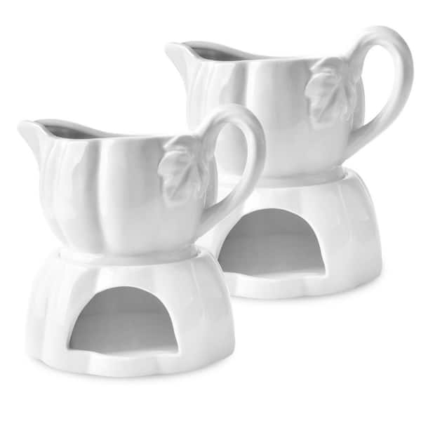 10 oz. Ceramic 17 oz. Gravy Boat with Candle Warmer Base Dripless Spout Porcelain Sauce Server for Holiday Meals Bowl