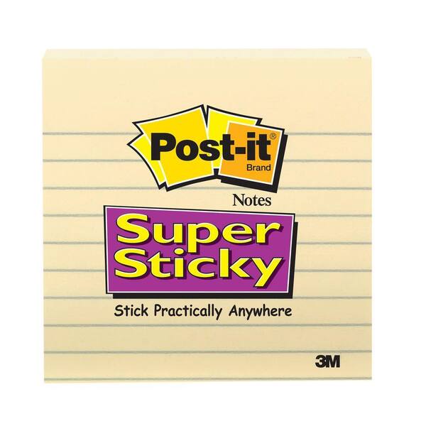 3M Post-It 4 in. x 4 in. Lined Canary Yellow Super Sticky Notes (1-Pack of 3-Pads)