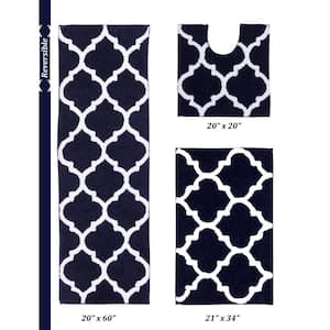 Marrakesh Collection 3-Piece Navy 100% Polyester 20 in. x 20 in., 21 in. x 34 in., 20 in. x 60 in. Bath Rug Set