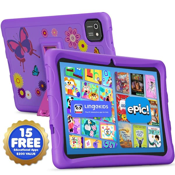 10 in. Kids Tablet Android 13, with Epic, Plus Lingokids and Kid-Proof Case with Kickstand, Purple