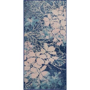 Tranquil Navy/Pink 2 ft. x 4 ft. Persian Vintage Kitchen Area Rug