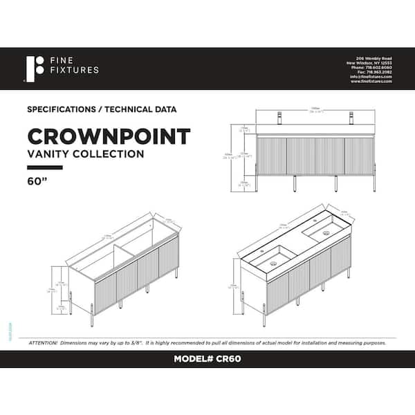 FINE FIXTURES Crownpoint 60 in. Freestanding Double Gray Oak  