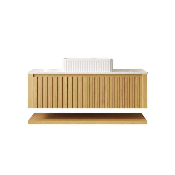Boosicavelly 48 in. W x 19 in. D x 20 in. H Single Sink Wall-Mounted Bath Vanity in Light Oak with White Sintered Stone Top