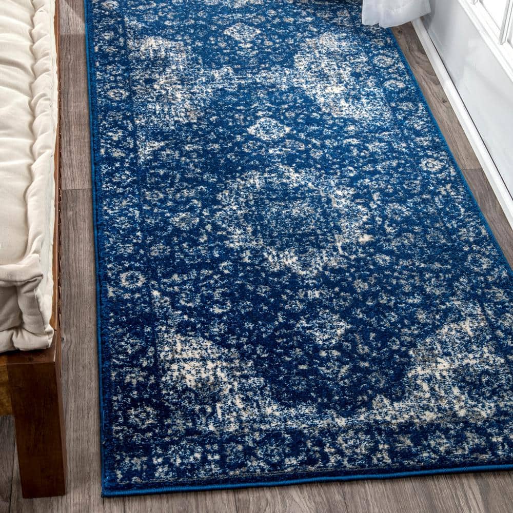 Verona Dark Blue Synthetic Persian Runner Rug, 2'6" x 10'