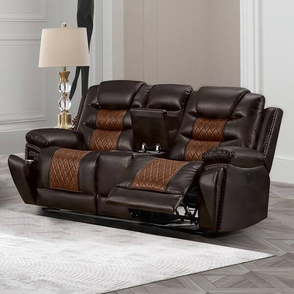 NEW CLASSIC HOME FURNISHINGS New Classic Furniture Nikko 74 in. Brown Faux Leather 2-seater Loveseat with Power Footrest