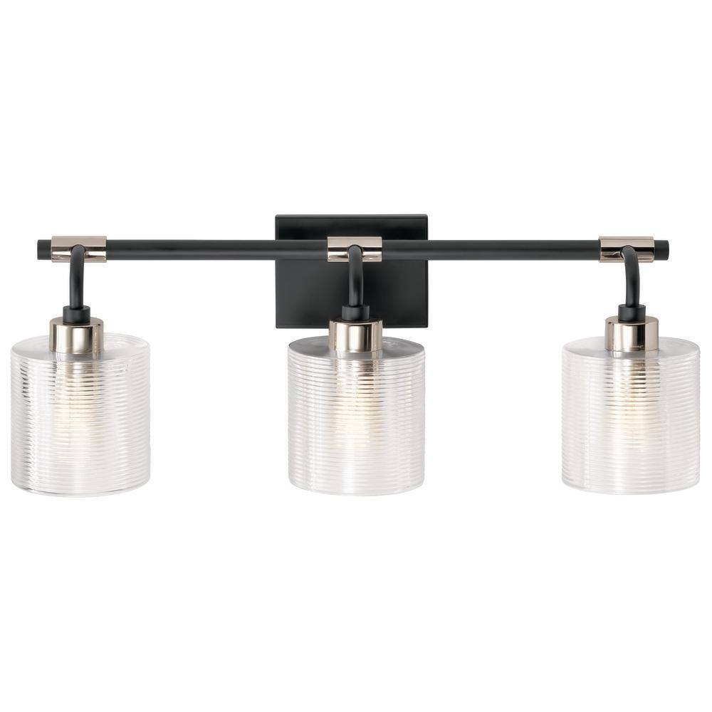 Black and Nickel 3-Light Cylinder Vanity Light