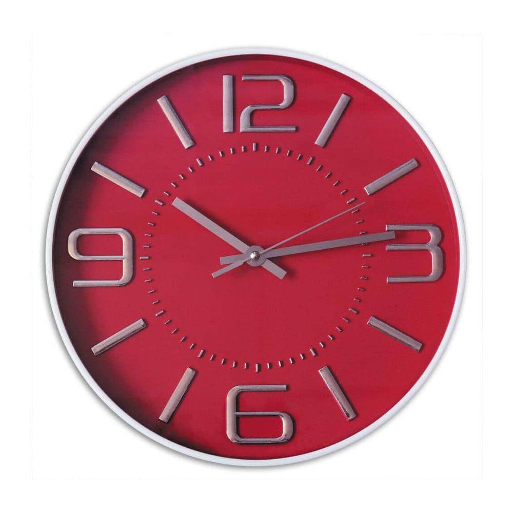 Decor Silent Wall Clock 12 inches 3D Numbers Arabic Red Dial Non