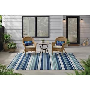 Blue/White 5 ft. x 7 ft. Stripes Indoor/Outdoor Area Rug