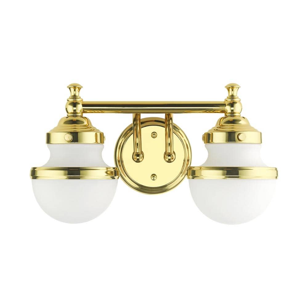 Oldwick Polished Brass 2-Light Vanity Sconce with Satin Opal White Glass