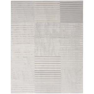 Brushstrokes Silver Grey 8 ft. x 10 ft. Abstract Contemporary Area Rug