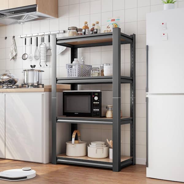 Tileon Black Adjustable Height Wooden Shelf, Suitable for Kitchen