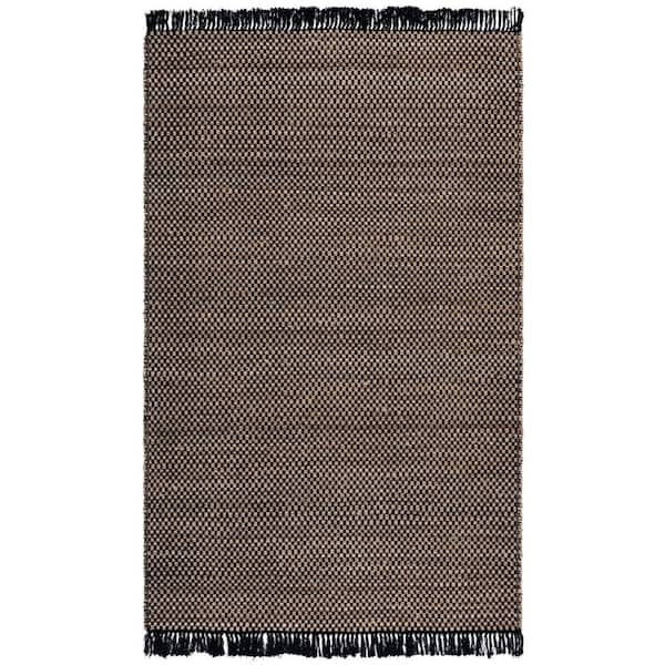 Montauk 6 ft. x 9 ft. Natural/Black Checkered Fringe Area Rug