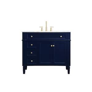 Simply Living 40 in. W x 21.5 in. D x 35 in. H Bath Vanity in Blue with Carrara White Marble Top